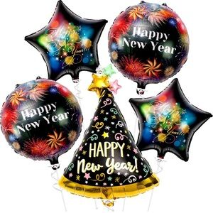 💜KATCH ON  Large Happy New Year Balloons 28 Inch, Pack of 5/foil balloons